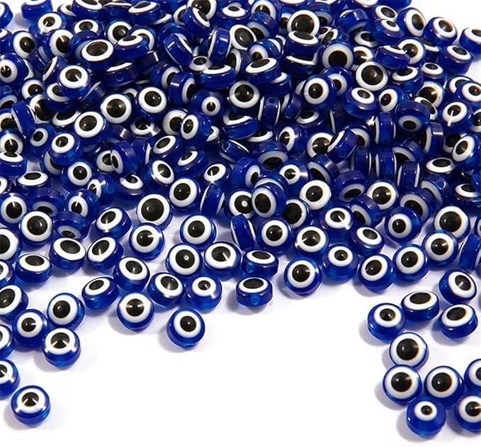 Round Shaped Evil Eye Beads | Charm Beads for Craft, Jewellery Making, Bracelet Making, Nazar battu 10MM (Ink Blue) | 50 Pieces