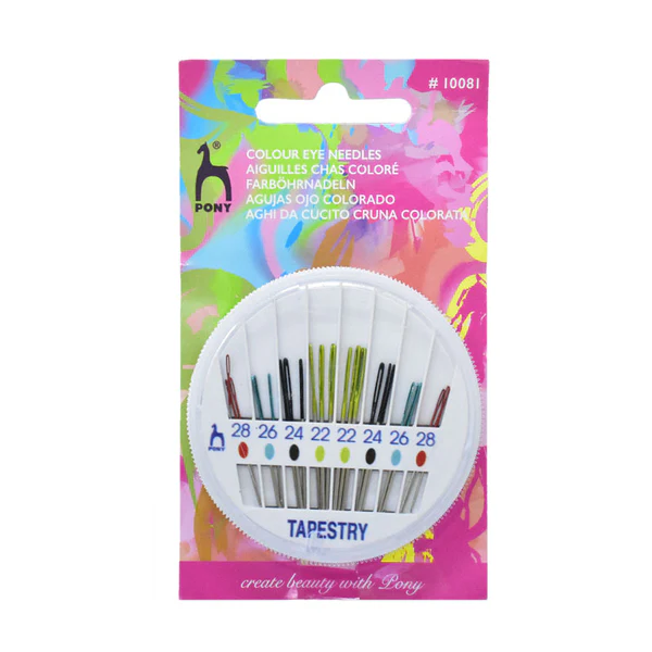 Pony Tapestry Colour Eye Needles Assorted Sizes 22–28 – Pack of 24 Large Eye Blunt Tip Needles for Cross Stitch, Needlepoint & Embroidery