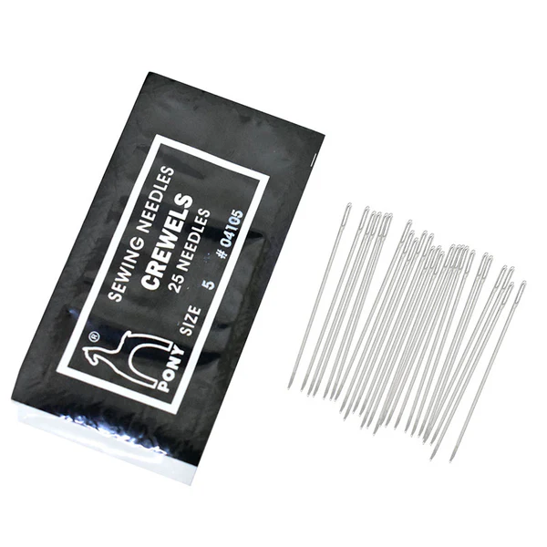 Pony Crewel Embroidery Needles Size 5 – Pack of 25 Long Eye Sewing Needles