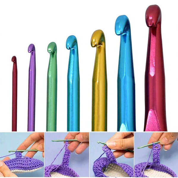 Aluminium Crochet Hook Set – 7 Multicolor Knitting & Crochet Needles (2mm–8mm) - Image 4