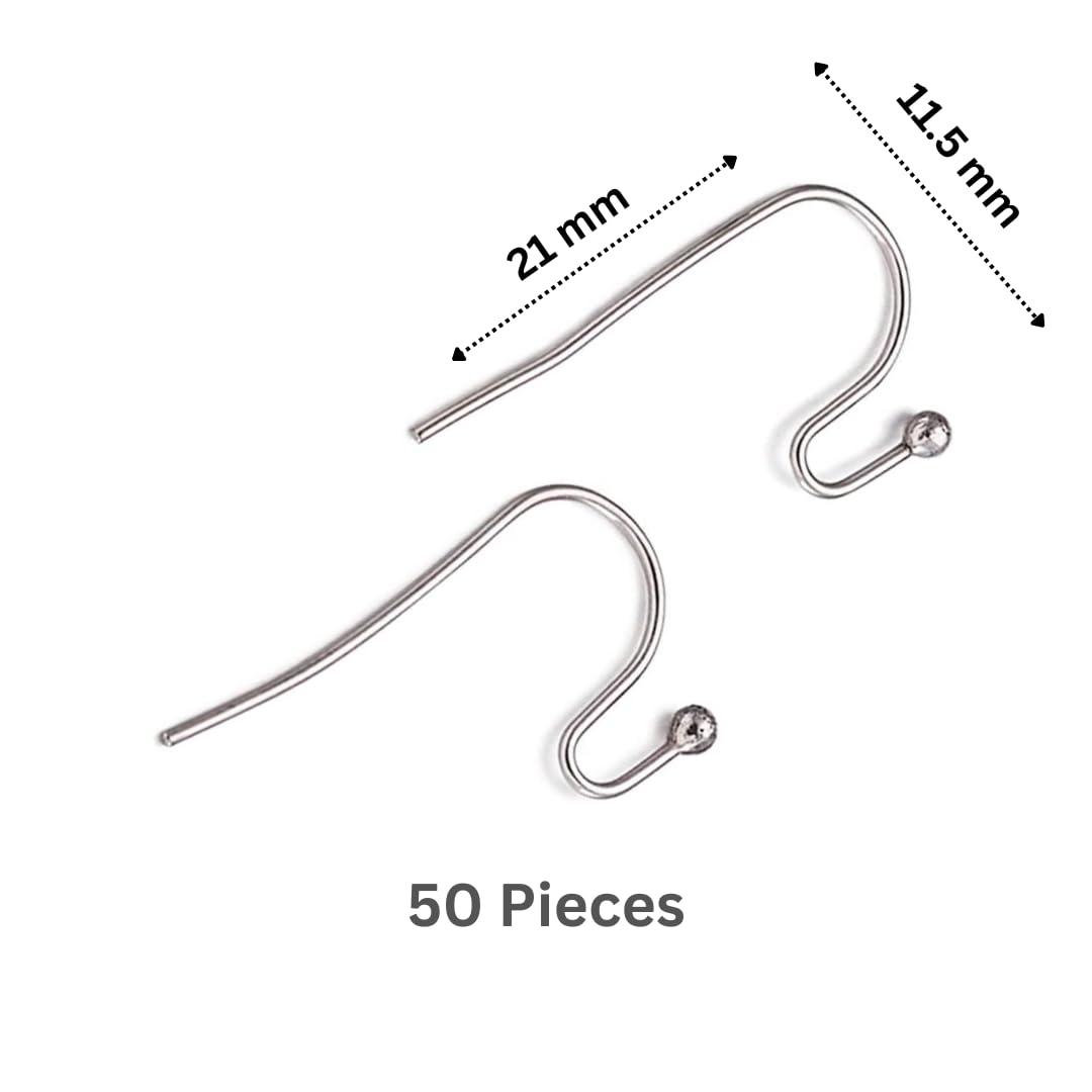 Silver French Ear Wire Hooks with Ball End | Brass Fish Hook Earring Findings for DIY Jewelry Making, Earrings & Crafts | Pack of 25 & 50 Pieces - Image 5