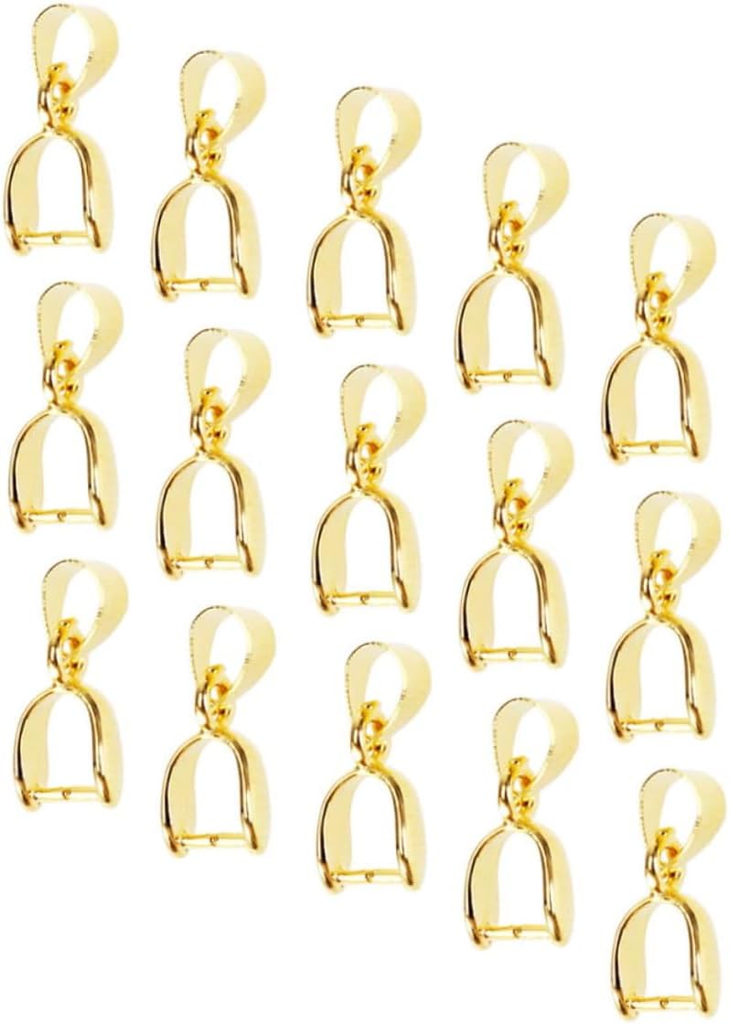 Gold Pendant Clip Bail Connectors for Necklace & Bracelet | Gold Pinch Bail Buckles for Pendants, Charms, Resin, Crystal & Gemstone Jewelry Making | Brass | Pack of 25 & 50 Pieces