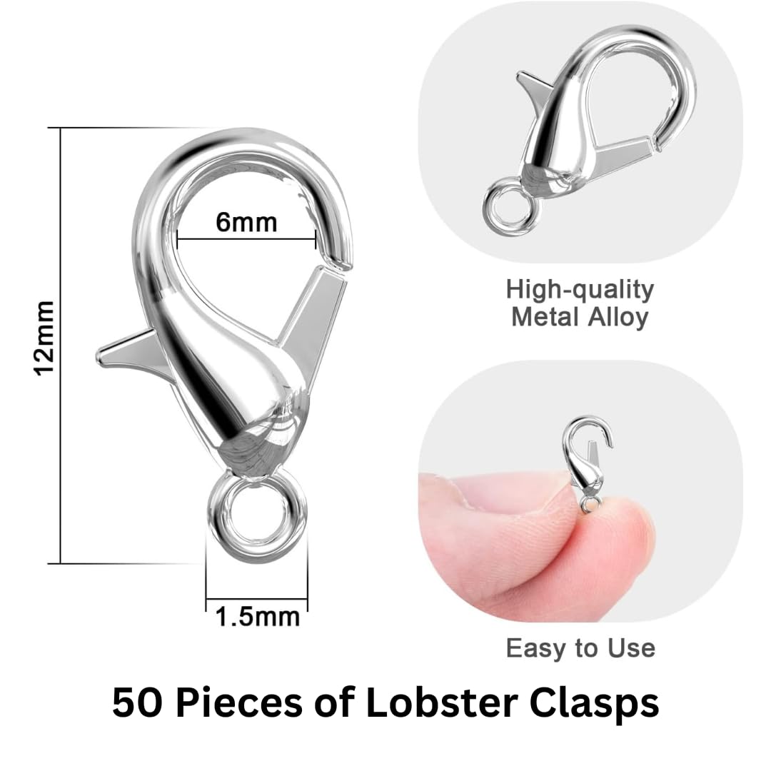 Silver Lobster Clasps 50 Pcs for Jewelry Making, Necklace, Bracelet & DIY Craft Accessories - Image 6