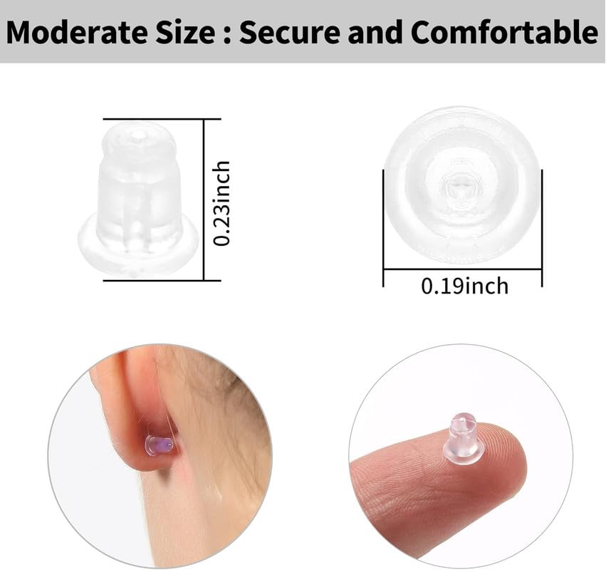 Soft Clear Rubber Earring Backs | Silicone Stoppers for Stud Earrings | Clear Replacement Earring Nuts for Jewellery Making - Image 4