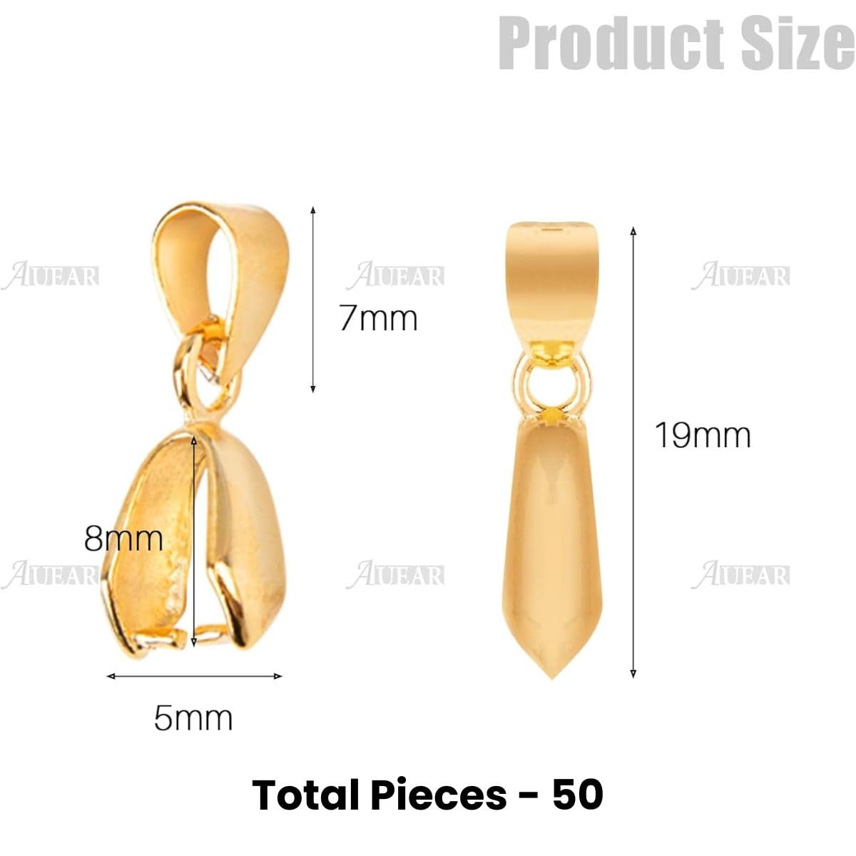 Gold Pendant Clip Bail Connectors for Necklace & Bracelet | Gold Pinch Bail Buckles for Pendants, Charms, Resin, Crystal & Gemstone Jewelry Making | Brass | Pack of 25 & 50 Pieces - Image 2