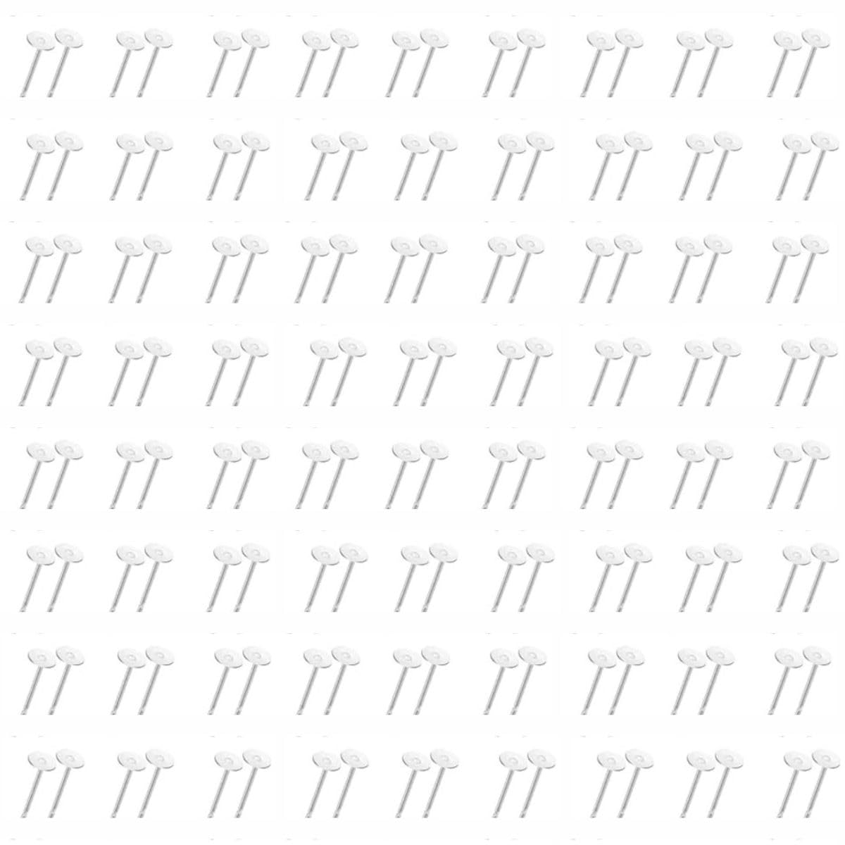 100 Pieces Silver Flat Pad Earring Posts with Stud Head Pins, Stainless Steel Findings for DIY Jewelry Making | 12x4mm