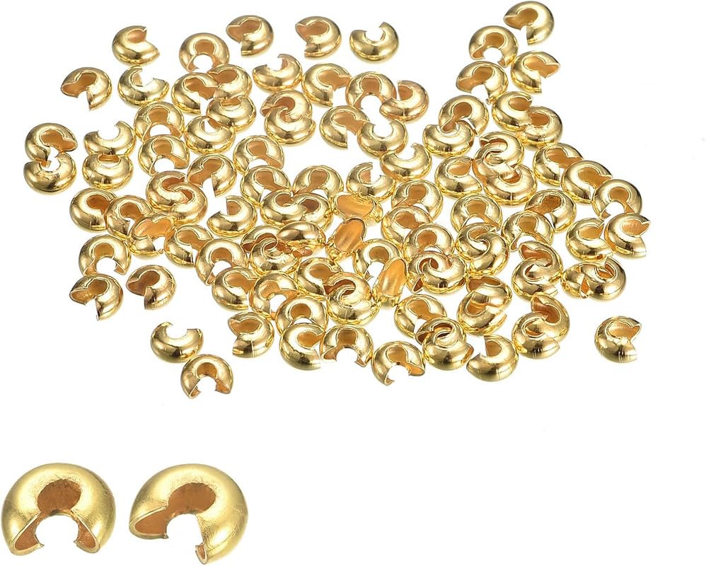 Gold Crimp Bead Covers for Jewelry Making, Knot Covers Round Open End Tips, Beading Findings DIY Craft Accessories