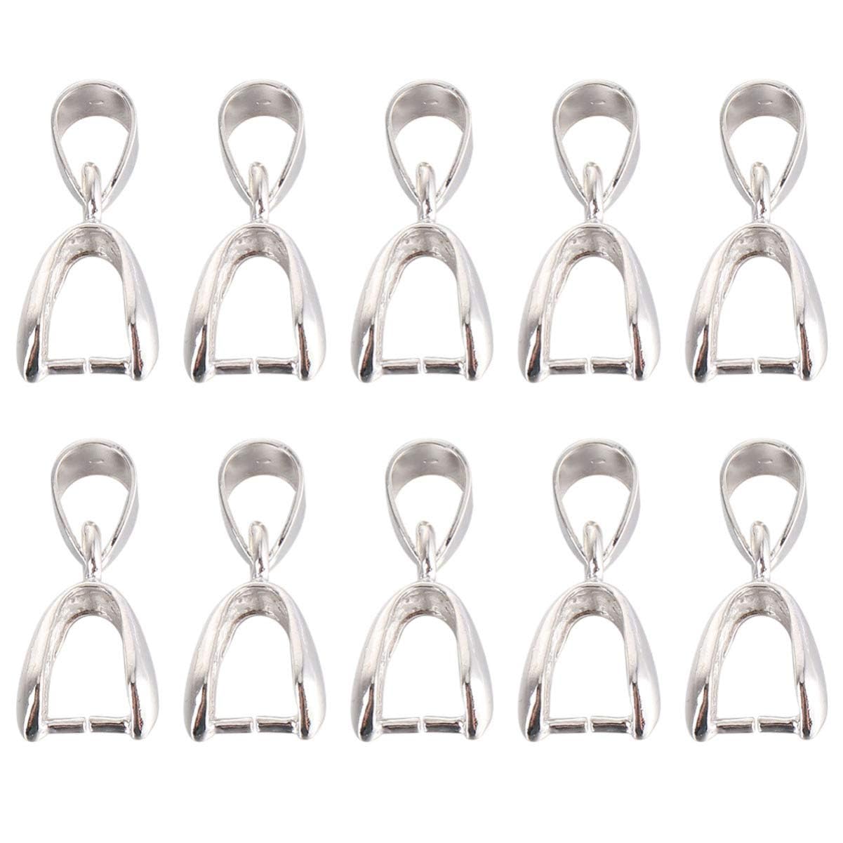 Silver Pendant Clip Bail Connectors for Necklace & Bracelet | Silver Pinch Bail Buckles for Pendants, Charms, Resin, Crystal & Gemstone Jewelry Making | Brass | Pack of 25 & 50 Pieces