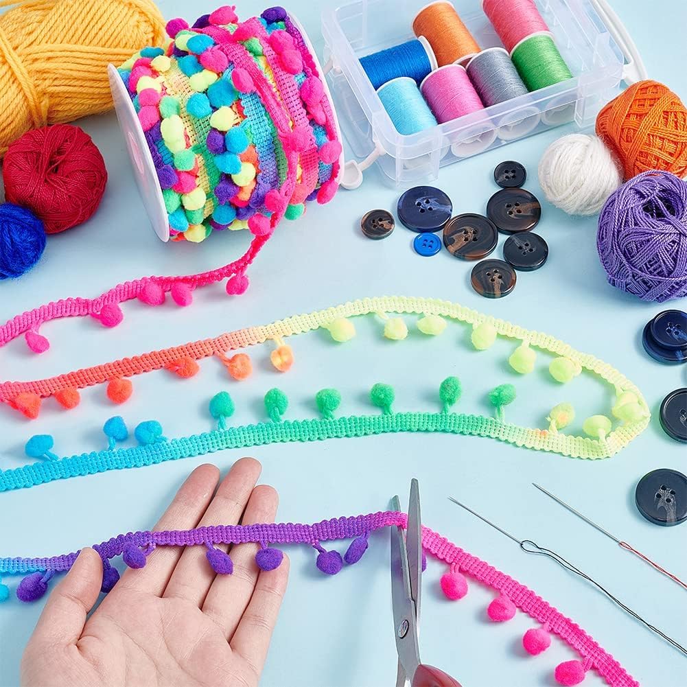 Pom Pom Lace for Craft & Fashion | Rainbow Multicolour Fabric Trim for Borders, Clothing, DIY & Decoration | 10 Meters | 1.5 CM Width - Image 5