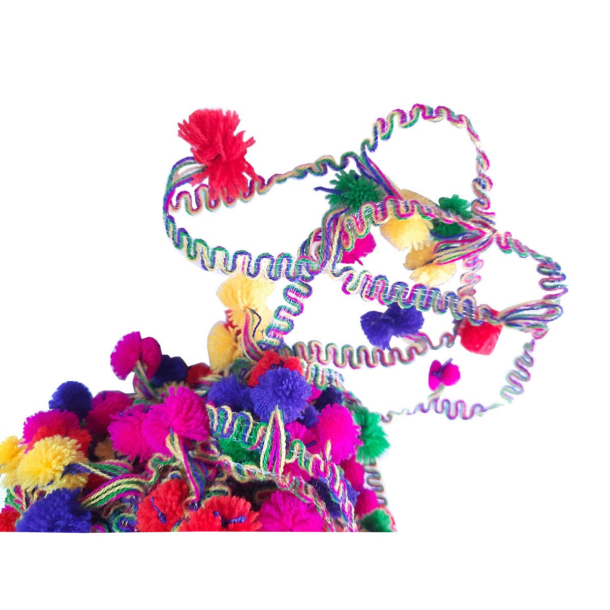 Pom Pom Lace for Craft & Fashion | Rainbow Multicolour Fabric Trim for Borders, Clothing, DIY & Decoration | 10 Meters | 1.5 CM Width