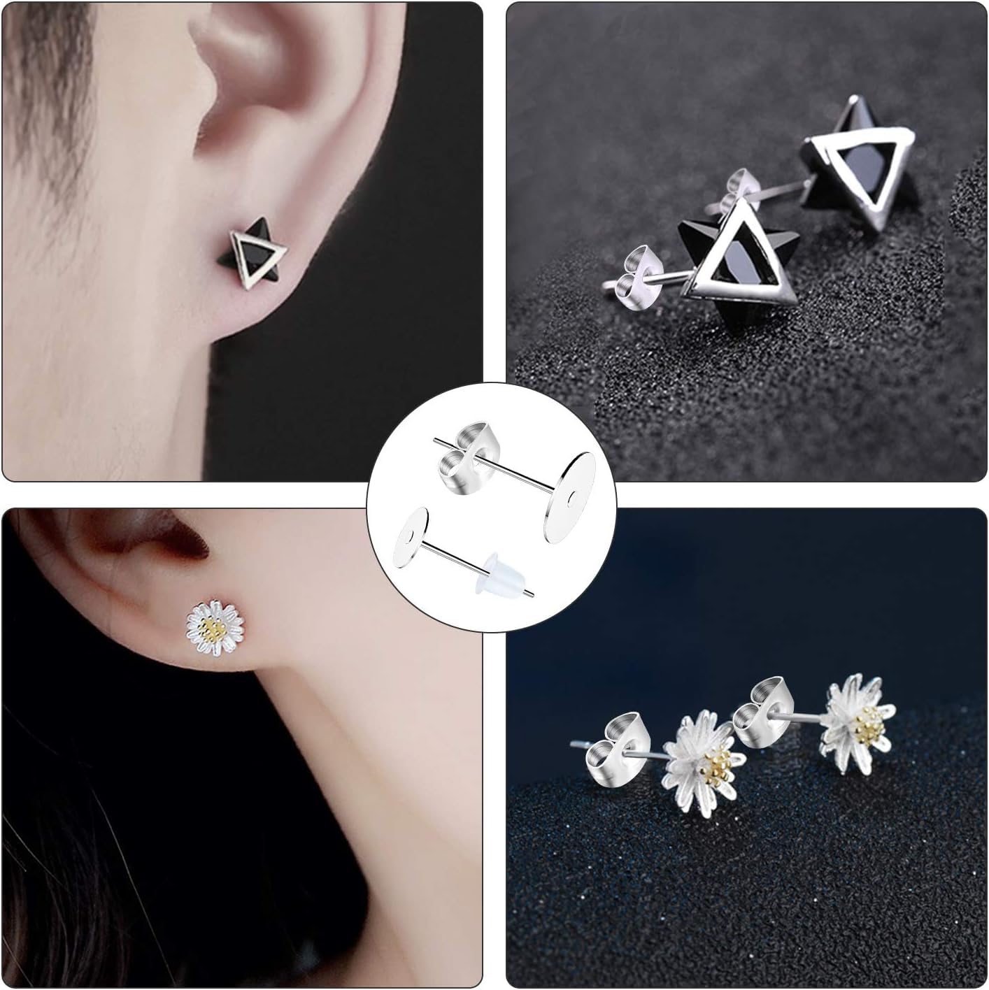 100 Pieces Silver Flat Pad Earring Posts with Stud Head Pins, Stainless Steel Findings for DIY Jewelry Making | 12x4mm - Image 4