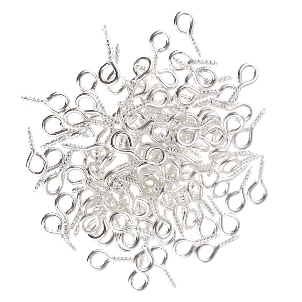 Silver Brass Screw Eye Pins 4x8mm, Self Tapping Eye Hooks for Jewelry Making, DIY Crafts, Charms, Resin & Hanging Accessorie